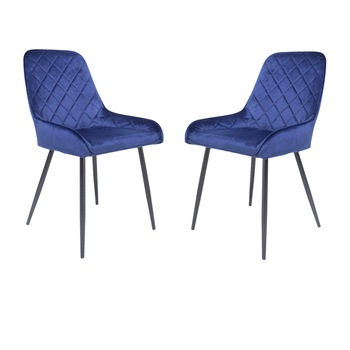 Set 2 scaune dining MONACO, catifea, picioare metalice, albastru cobalt